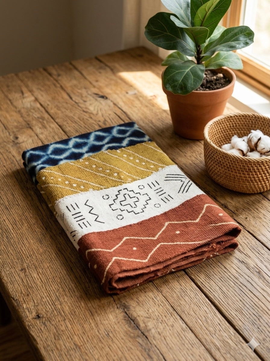 Tissu Bogolan Authentique du Mali – Toile de Boue Traditionnelle (100% Coton)
