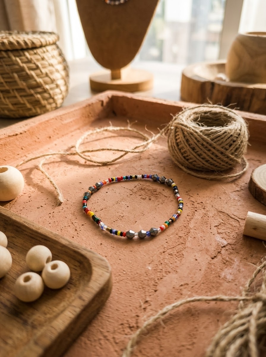Bracelet Élastique en Perles Artisanales – Composition Multicolore