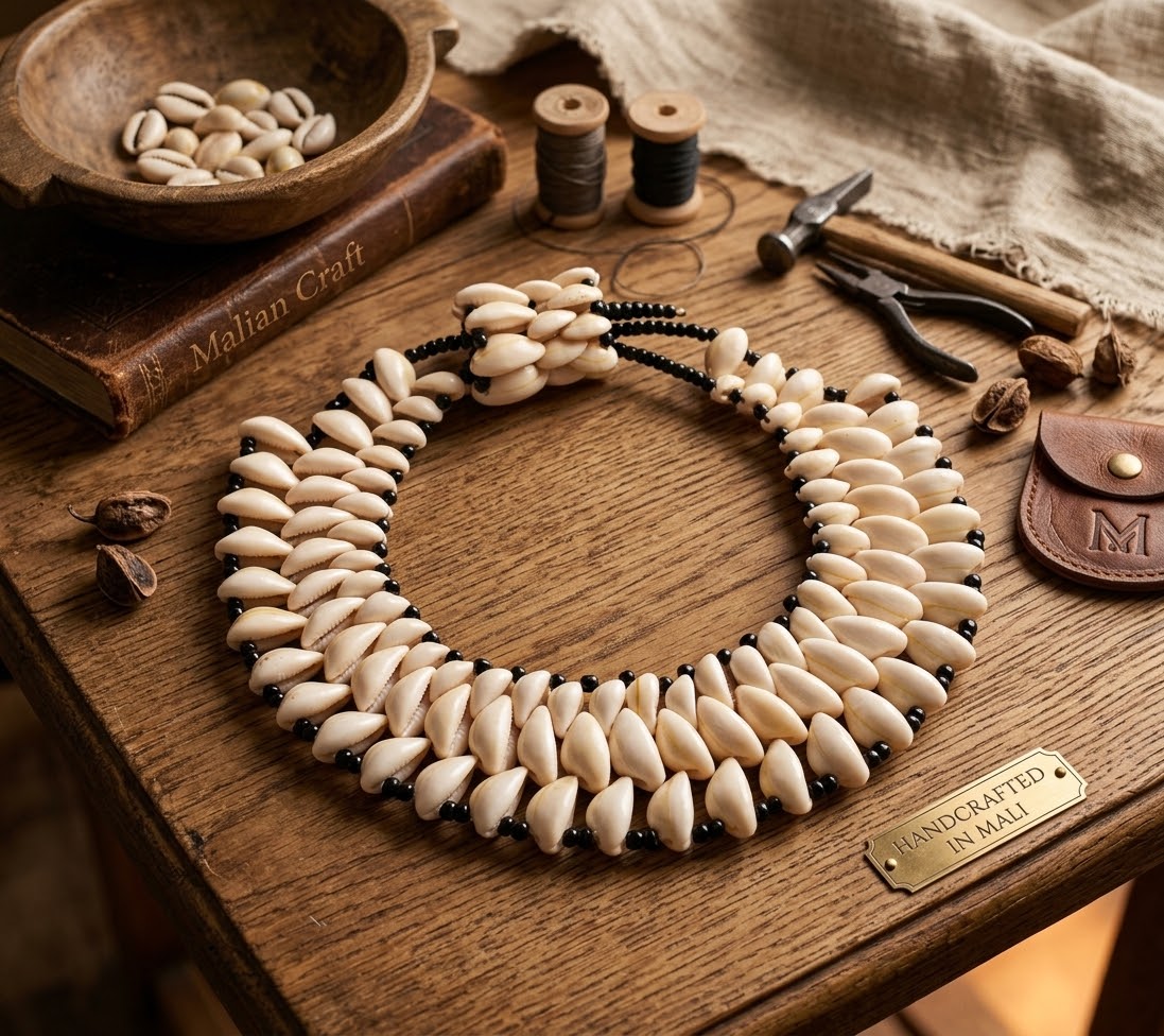 Collier Cauris Couronne – Éléments Traditionnels & Perles Noires