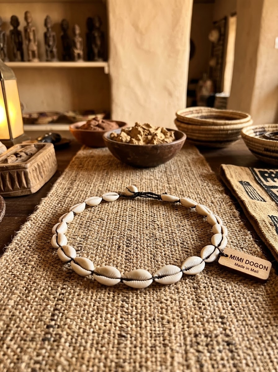 Collier Ras-de-Cou Minimaliste en Cauris Pur – Collection Sahel Dogon