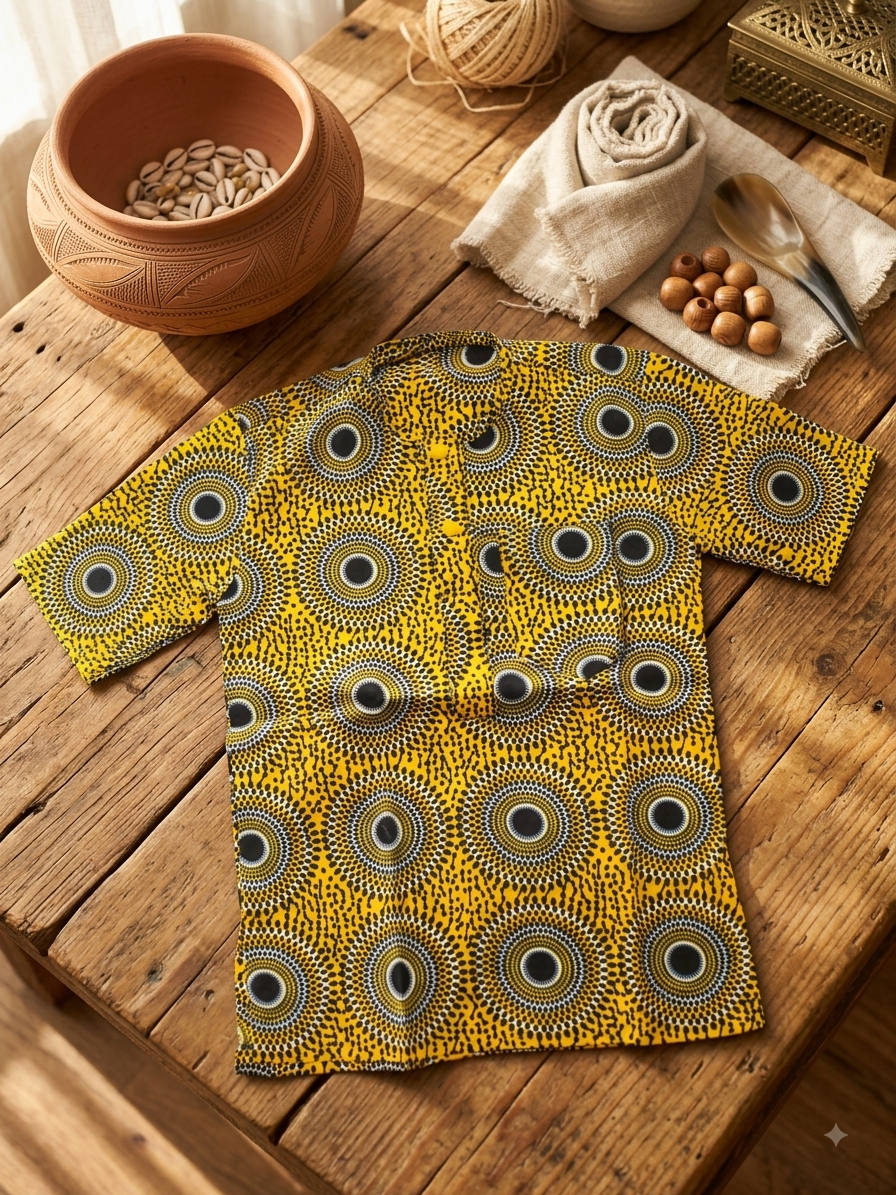 Chemise Enfant en Wax – Motif Solaire