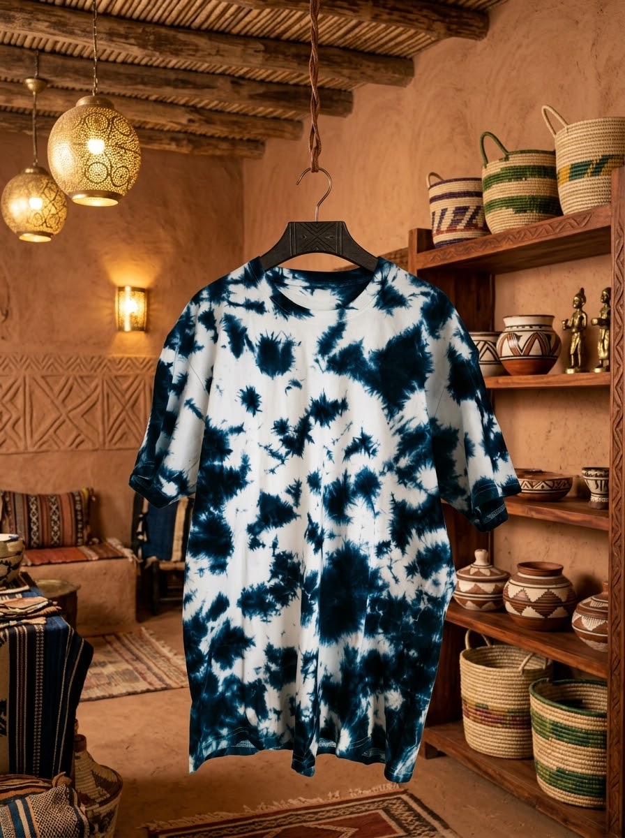 T-Shirt en Coton Indigo Fait Main – Style Éthique & Authenticité Mali