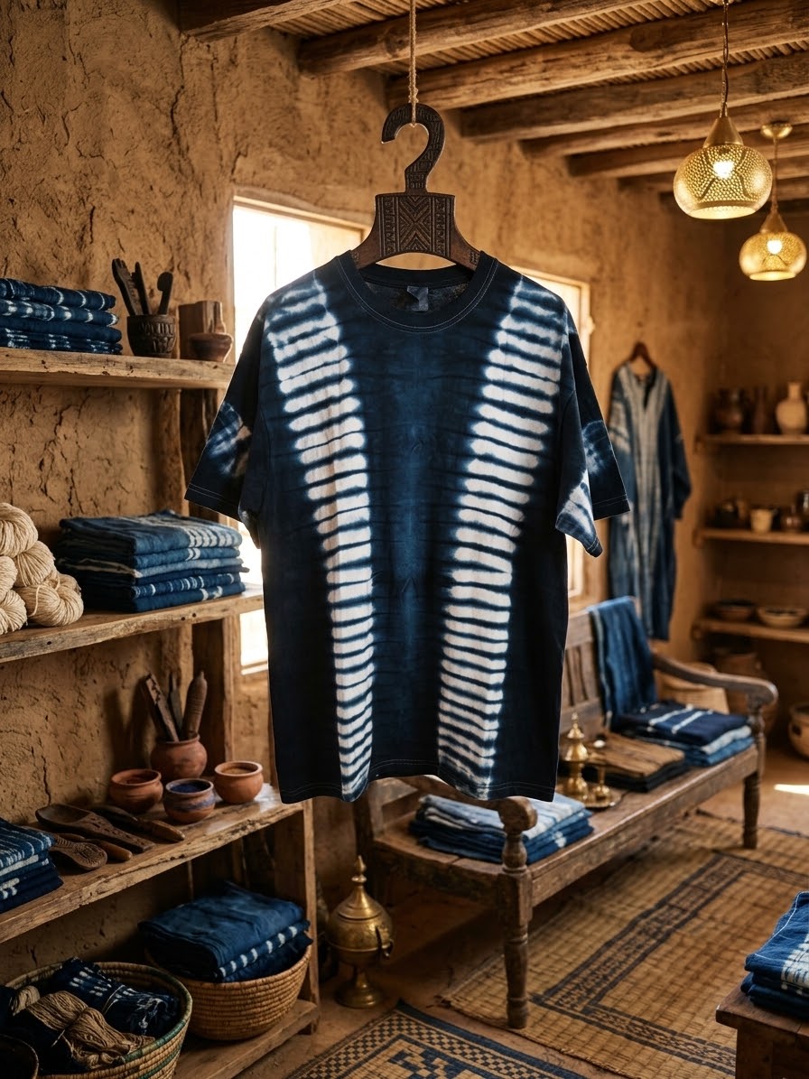 T-Shirt en Coton Indigo Fait Main – Style Éthique & Authenticité Mali