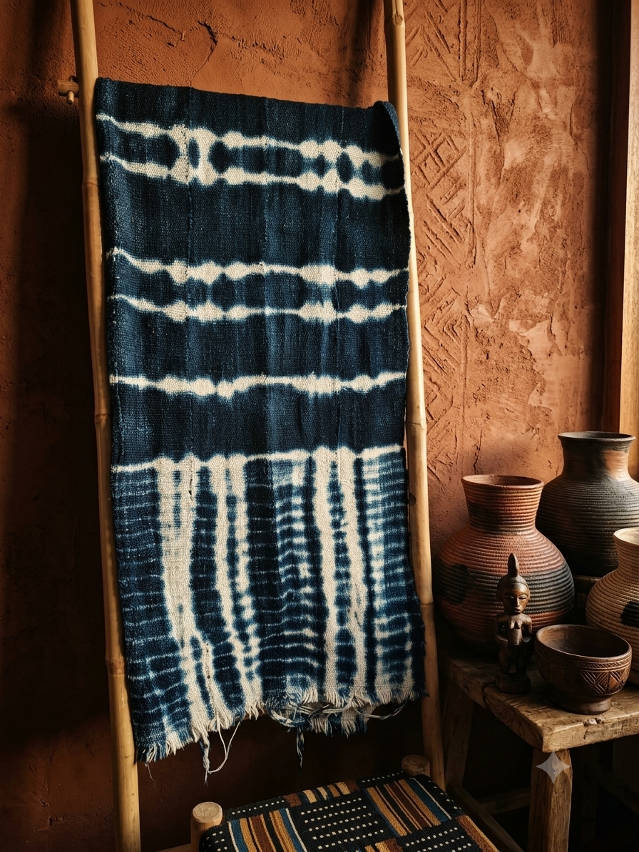 Plaid Indigo du Mali en Coton Artisanal Fait Main