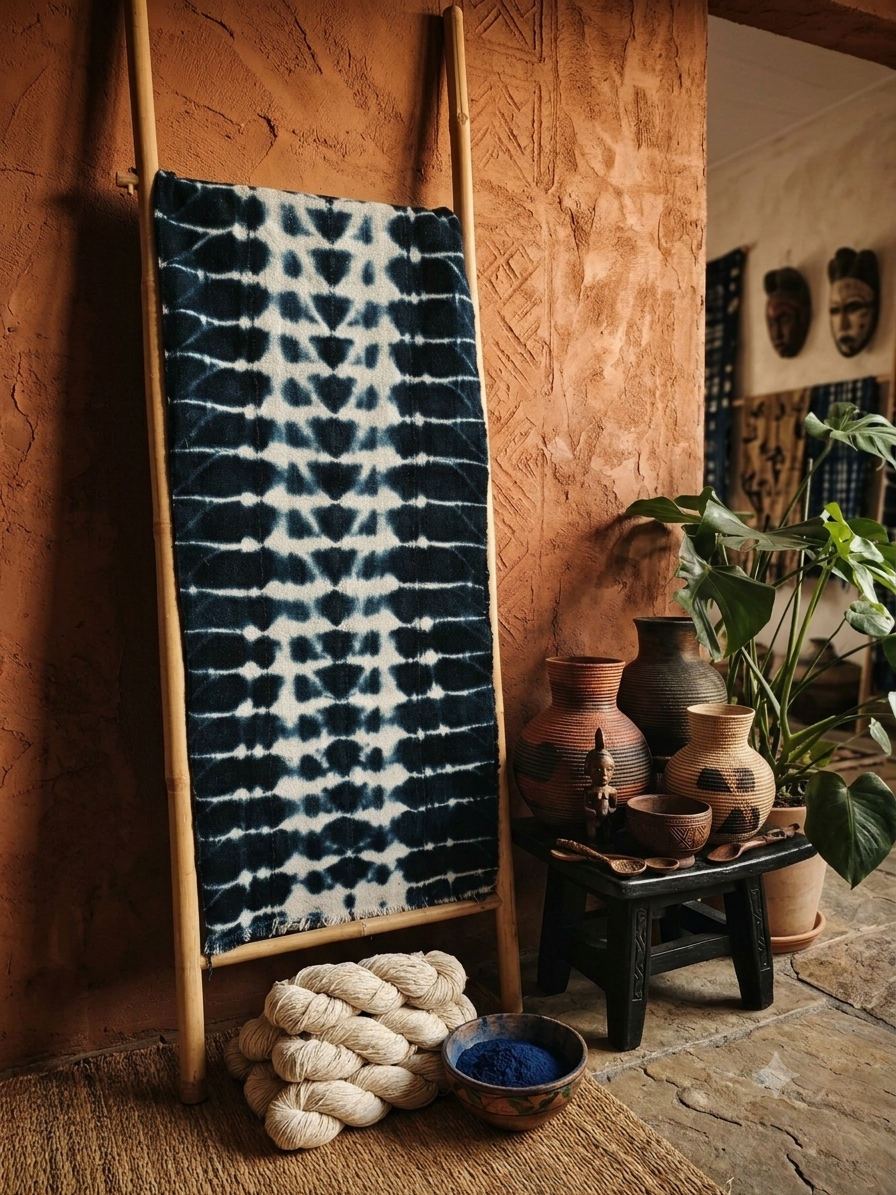 Plaid Indigo du Mali en Coton Artisanal Fait Main