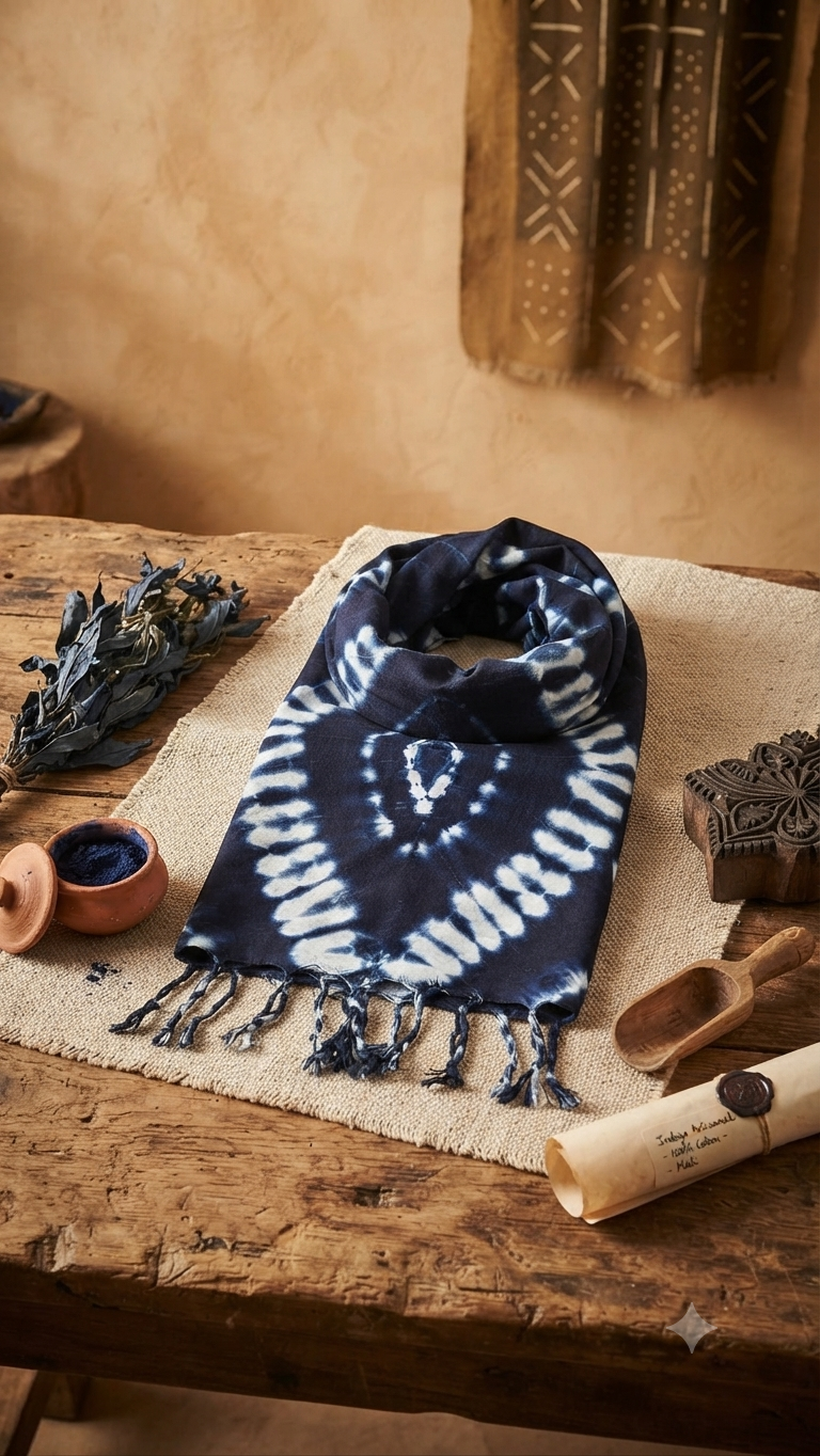 Écharpe Artisanale en Coton Indigo du Mali - Motif Diamant