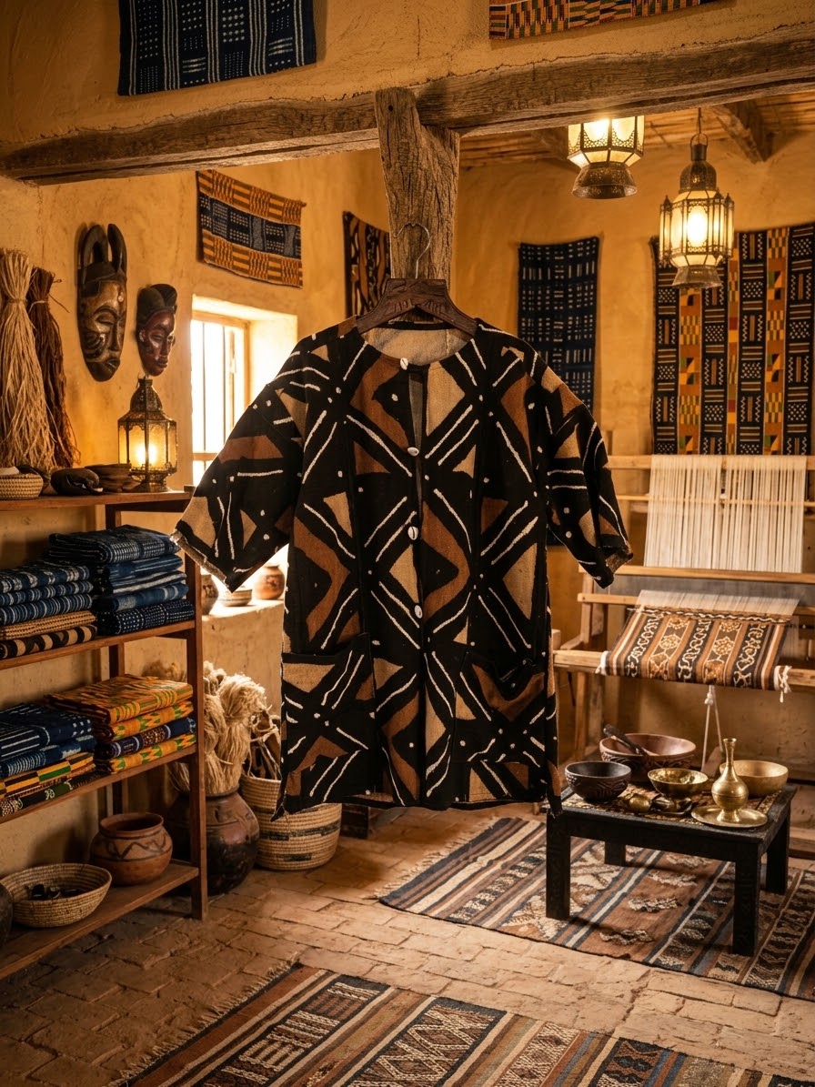 Veste / Chemise Homme en Bogolan Artisanal du Mali