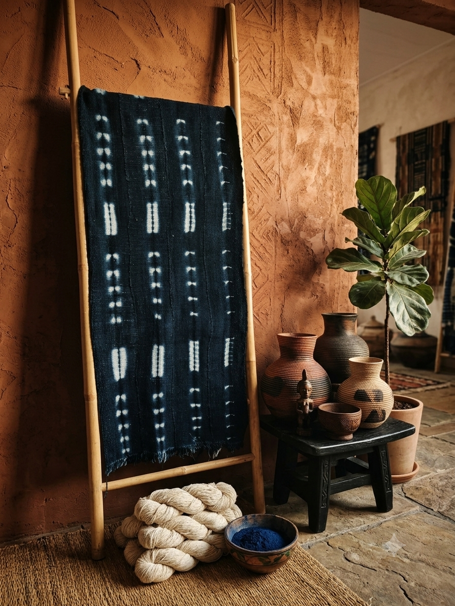 Plaid Indigo du Mali en Coton Artisanal Fait Main