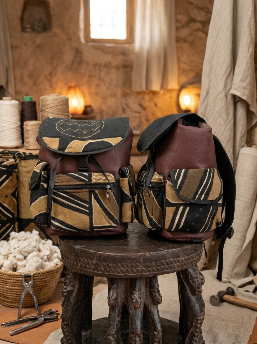 Sac à Dos en Bogolan Artisanal & Simili Cuir – L’Élégance Nomade