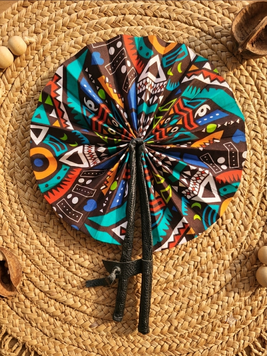 Éventail Pliable en Wax Artisanal — Élégance & Fraîcheur