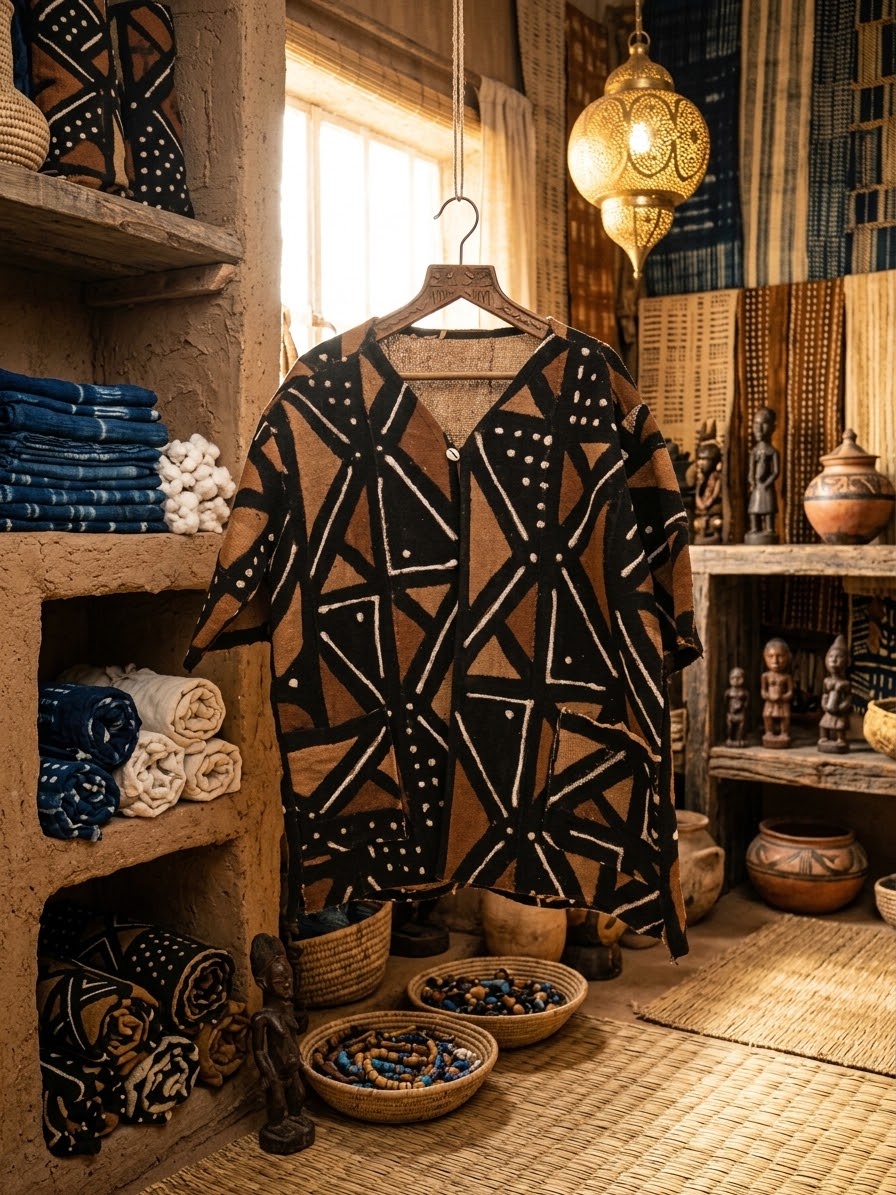 Veste / Chemise Homme en Bogolan Artisanal du Mali